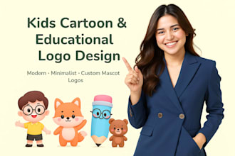 design kids educational custom day care, barber shop digital design cartoon logo