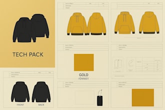 create professional clothing tech packs for men, women and kids wear