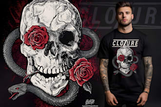do custom illustration skeleton mexican sugar skull logo and tshirt design