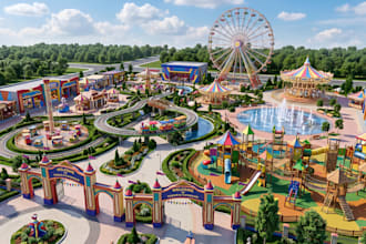 design 3d amusement park, 3d kids play park, 3d playground, funfair, 3d render