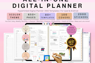 design etsy digital planner, hyperlinked planner etsy seo, etsy digital product