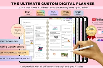 etsy digital planner, etsy digital product, hyperlinked planner, digital journal