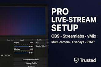 set up professional obs studio, streamlabs or vmix for live streams