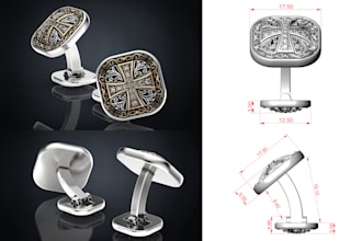 create 3d cufflinks cad jewelry design, 3d rendering stl 3d model