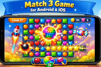 develop a custom match 3 puzzle game in unity for android and ios