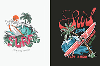 design hand drawn t shirt summer surfing logo