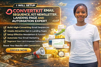 setup convertkit email sequence, kit newsletter, landing page