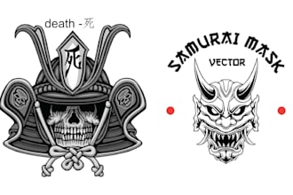 create vector samurai skull logo with japanese geisha head design