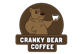 design unique bear waking drinking coffee logo