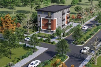 redesign 3d modern apartment building, paved area, urban living,cgi real estate
