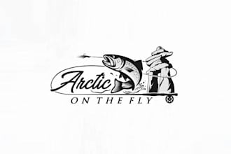 design a powerful arctic themed fly fishing logo