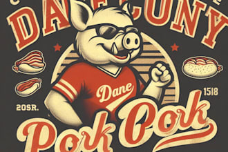 design high quality dane county pork vintage logo with t shirt design