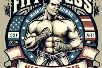 design high quality fitness martial mascot logo with t shirt design