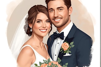 draw couple and wedding portrait illustration