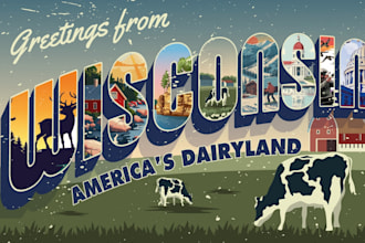 design vintage retro USA travel poster or souvenir postcard illustration
