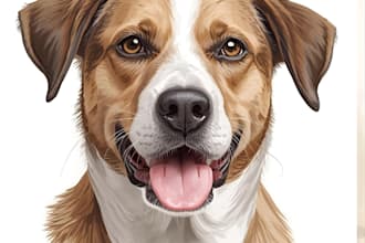 create digital pet watercolor portrait image of dog, any pet