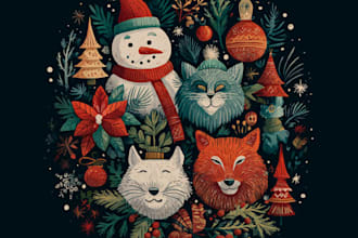 create unique christmas and holiday themed designs for pod, etsy, and shopify