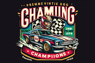 design premium vintage racing champions retro mascot logo t shirt design