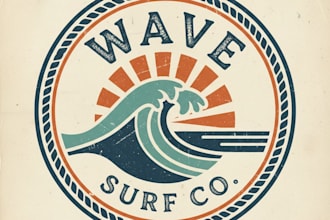 design a vintage wave logo full of motion and timeless style