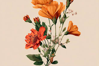 illustrate botanical and animal linocut vector illustration