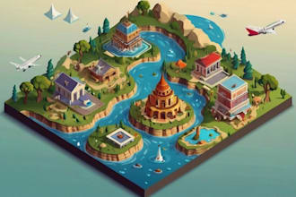 create vector isometric map illustration for website and app