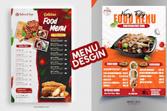 design a professional food menu and restaurant menu
