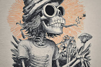 draw linocut illustration for tshirt design