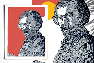 draw a portrait drawing in linocut illustration
