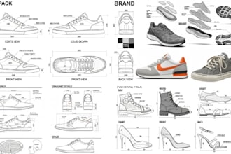 design shoe, footwear, sneakers, tech pack heels for manufacturing