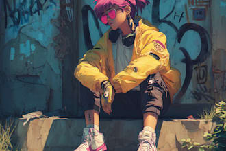 draw cyberpunk, lofi or streetwear anime illustrations