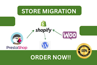migrate prestashop, wix, woocommerce magento to shopify and shopify to wordpress
