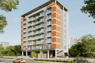 redesign 3d mixed use budling,ground floor retail  rendering ,condos,parking lot