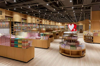 design 3dsupermarket interior,grocery store,front shop,shopping mall,revit light