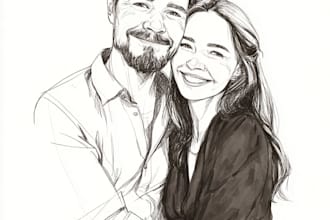 custom couple portrait romantic artistic illustration