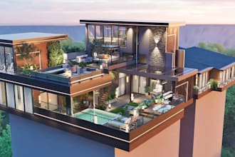 renovate luxury penthouse terrace,rooftop,private resort,pool,spa lounge,sauna
