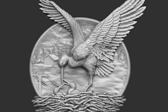convert 2d to 3d bas relief,3d coin medallion,laser engraving,wall plague,zbrush