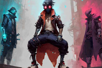 make anime girls cyberpunk and vaporwave, fantasy character, futuristic, city