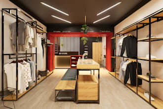 elevate modern clothing store interior,3d furniture layout,render reception desk