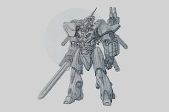 design any type of robot, cyborg, armor or mecha in line art