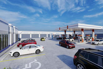 design 3d gas station, fuel station, petrol station, convenience store