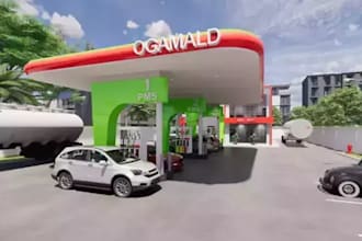 design a 3d ev charging station, gas station design, electric car station petrol