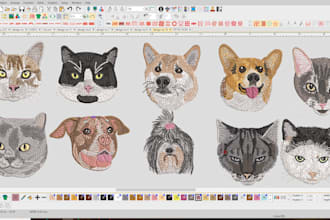 create an embroidery digitize design pet, dog, cat face and full body