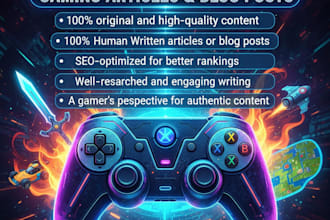 write SEO optimized gaming articles and blog posts