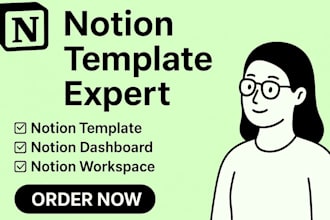 design custom notion template, notion dashboard and workspace setup