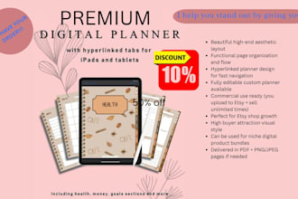 design a premium hyperlinked digital planner, digital journal, digital esty