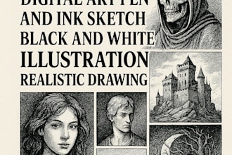 stunning digital art pen and ink sketch black and white illustration drawing pen