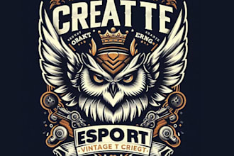 create vintage t shirt owl king logo