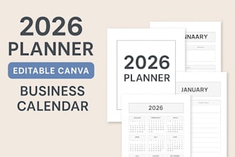 design a professional 2026 business planner, calendar and editable ebook journal