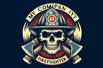design vintage skull firefighter logo with axe illustration t shirt design
