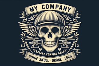 design premium vintage skull drone logo t shirt design